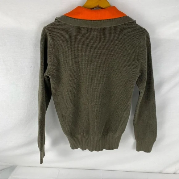 Ralph Lauren LRL Preppy Equestrian Cotton Henley Sweater Olive Orange L - Picture 4 of 6